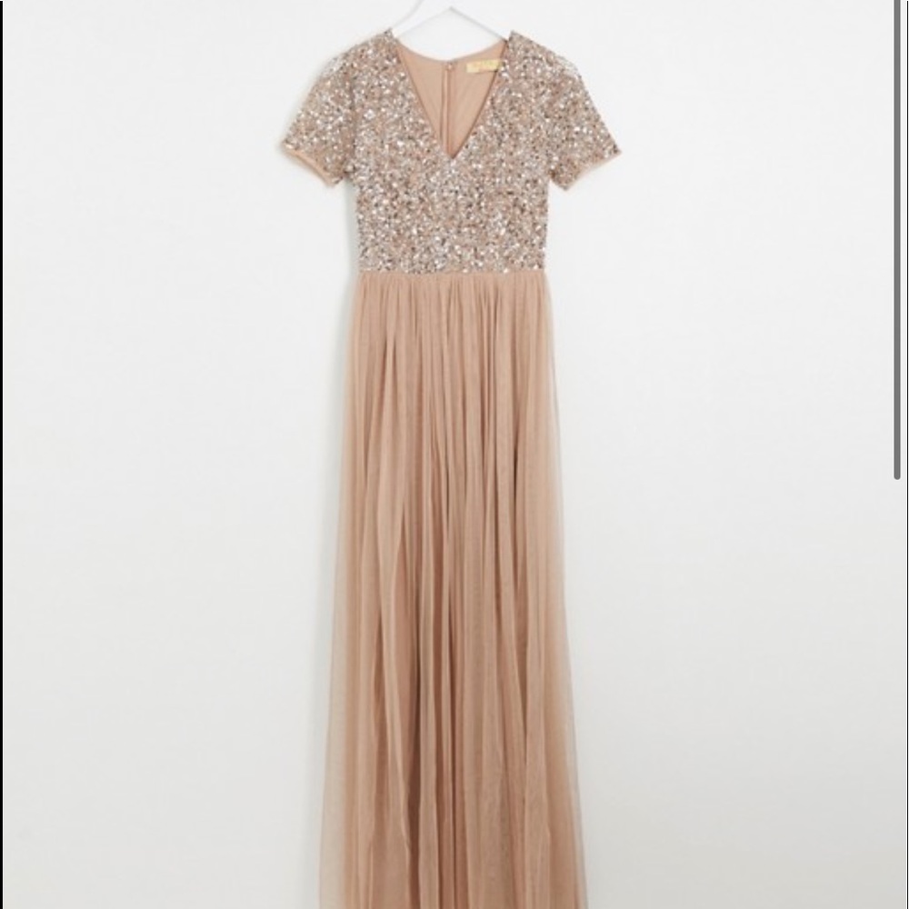ASOS Taupe Blush Bridesmaid Dress with Sequins